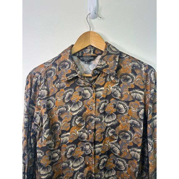J. Peterman Womens Button Up Shirt M Brown Abstract Floral Old Money Long Sleeve - Picture 2 of 10